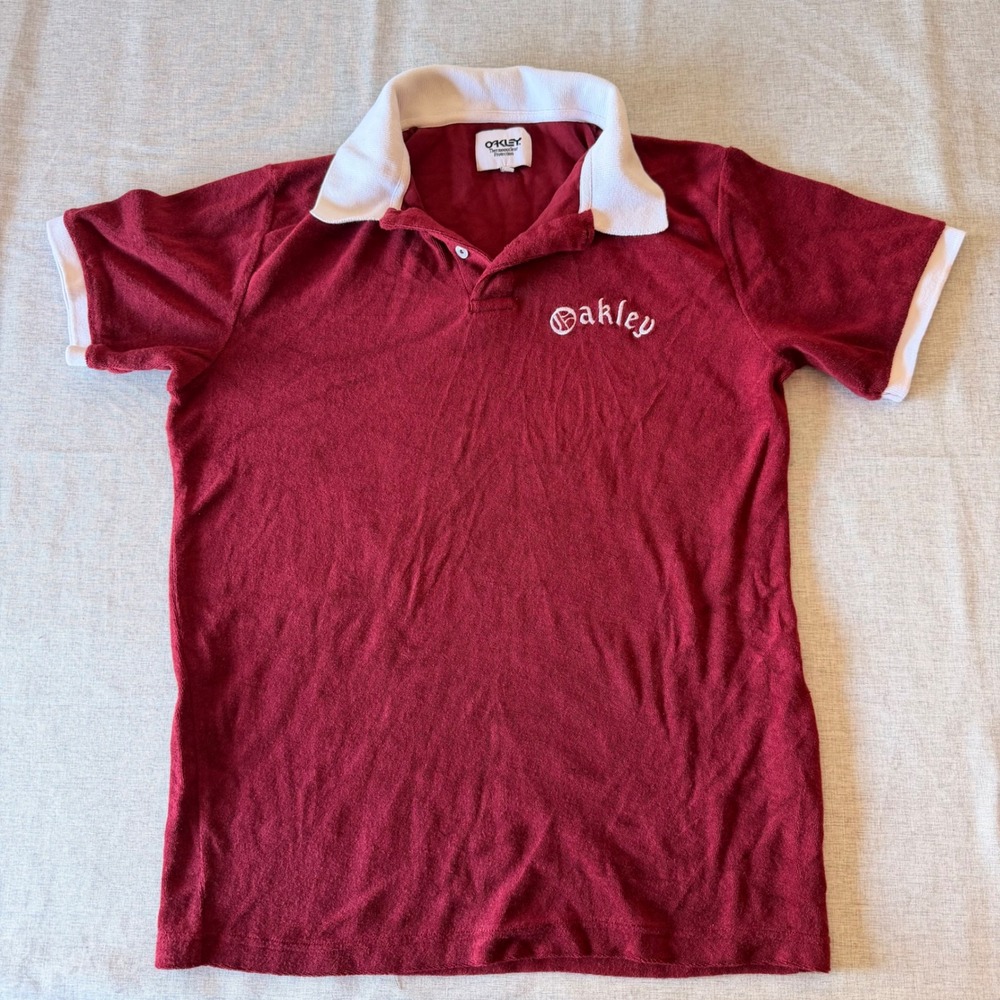 Oakley Thermonuclear Protection Terry Cloth Polo Shirt Burgundy Red Mens Large